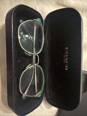 Coach Gold Metal Eyeglasses with Green Accents